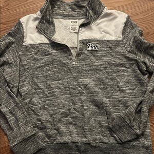 PINK Victoria's Secret Men's Gray and White Zip-Up Sweater